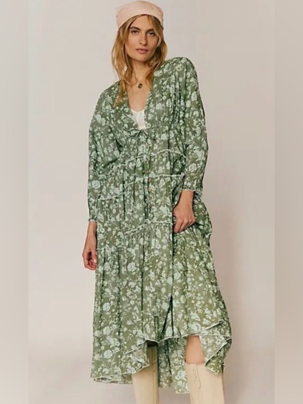 Freepeople Bohemian Floral Maxi Dress in Sage Green
